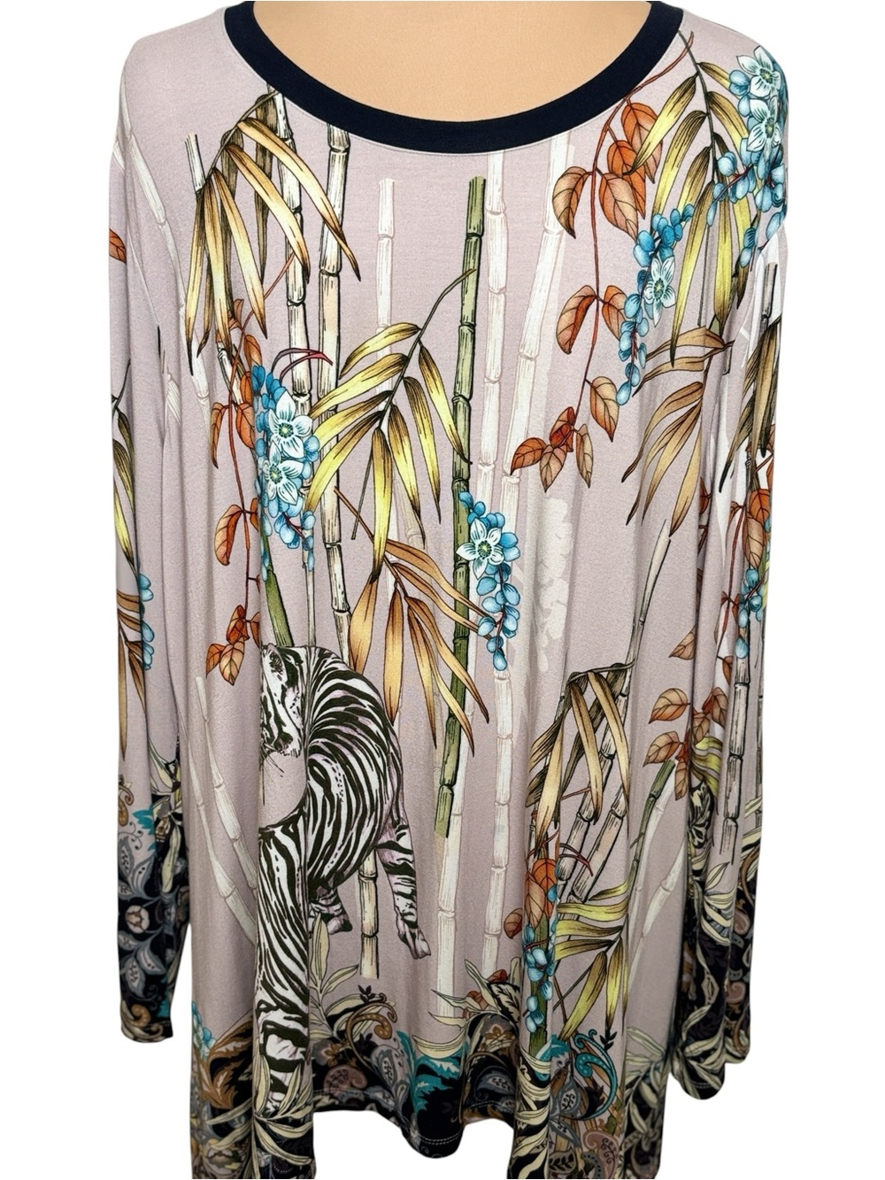 Johnny Was Zebra Bamboo Floral Tunic Top 2X Oversized Boho Art To Wear